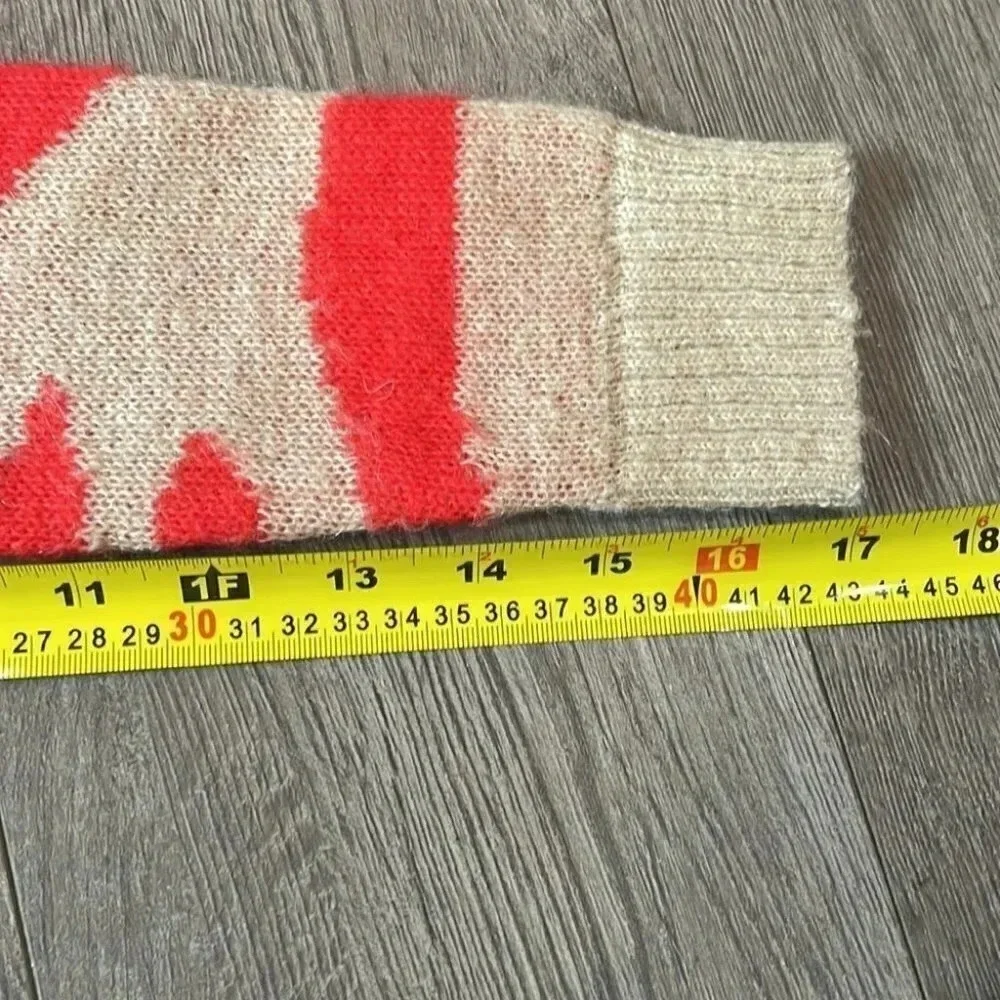 Club Monaco Women Mohair Zebra Stripe  Tan Red Pullover Crew Neck Sweater Sz:XS - Picture 12 of 12